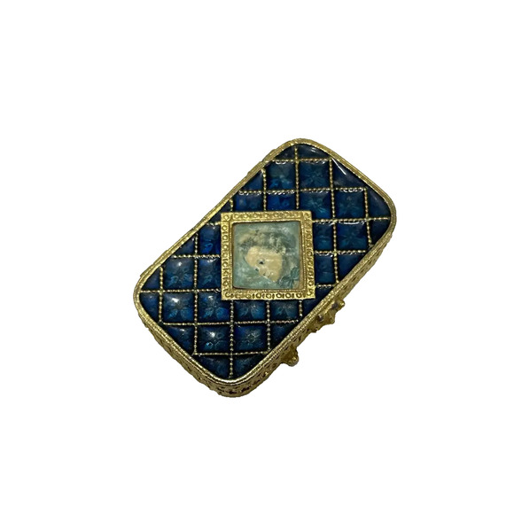 Estee Lauder Cobalt Blue Gilt Enamel Solid Perfume Portrait Compact Box Vintage - Picture 3 of 9